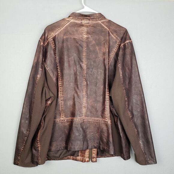 Maurices Size 4X Faux Leather Moto Jacket Brown Distressed Grunge Mad Max Rugged - Picture 2 of 15